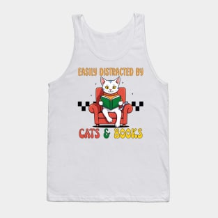 Cute Easily Distracted by Cats and Books Tank Top